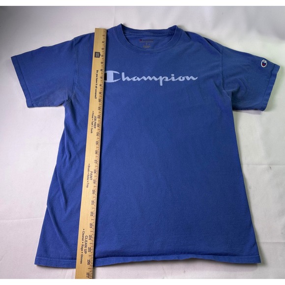 Champion Authentic Athleticwear T-Shirt Blue Script Logo Cotton Mens Size Medium - Picture 7 of 8